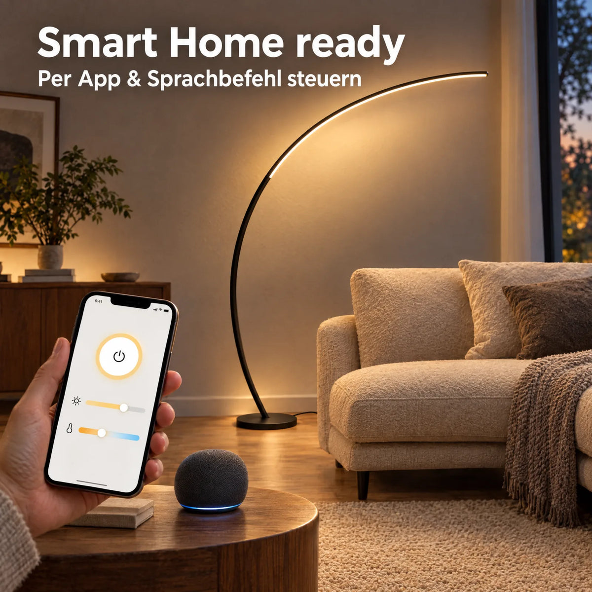 Aluna Bogenleuchte in Schwarz – Smart Home ready, per App und Sprachbefehl steuerbar