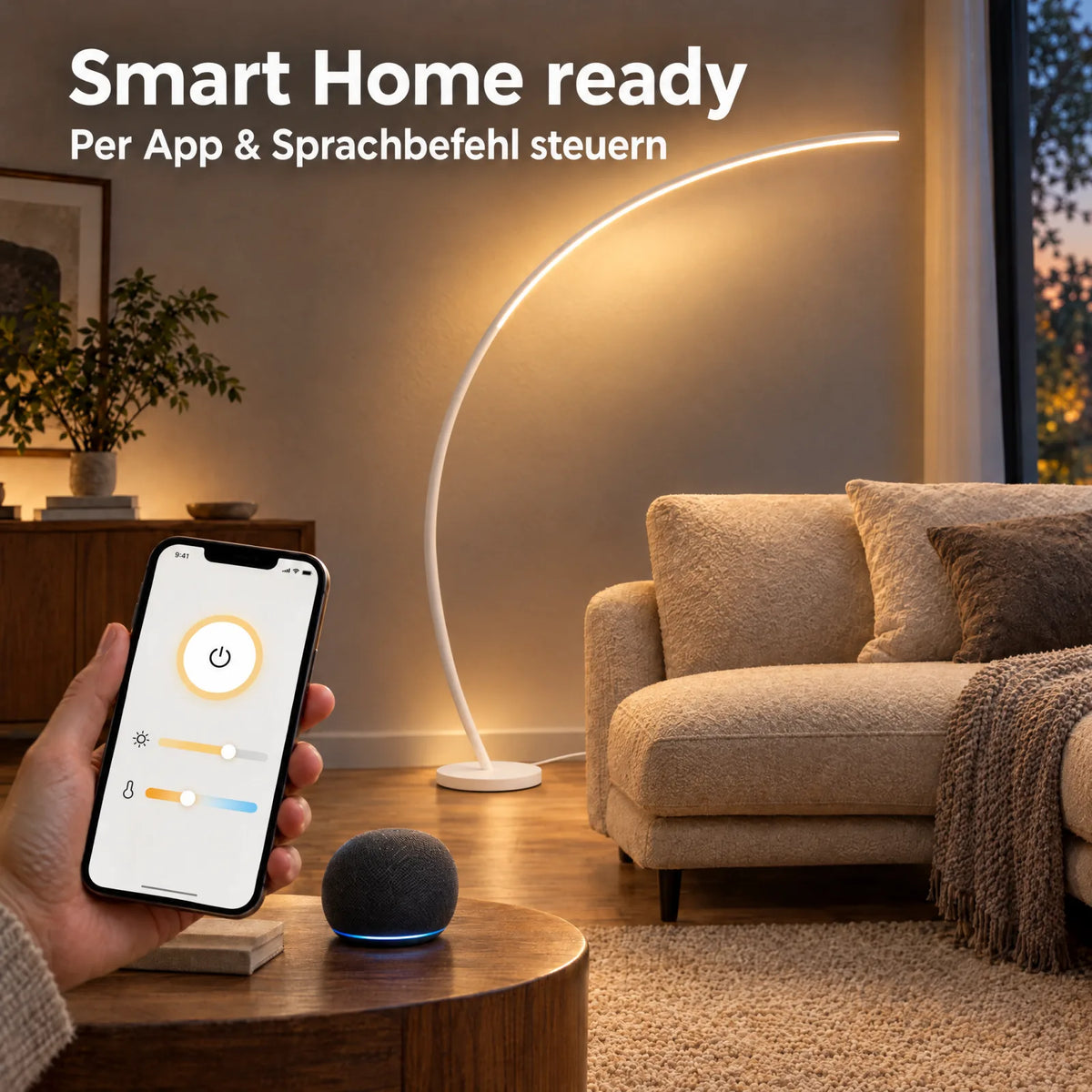 Aluna Bogenleuchte in Weiß – Smart Home ready, per App und Sprachbefehl steuerbar
